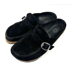 Birkenstock Buckley Shoes 40 Black Suede Slip On Womens Mules Clogs